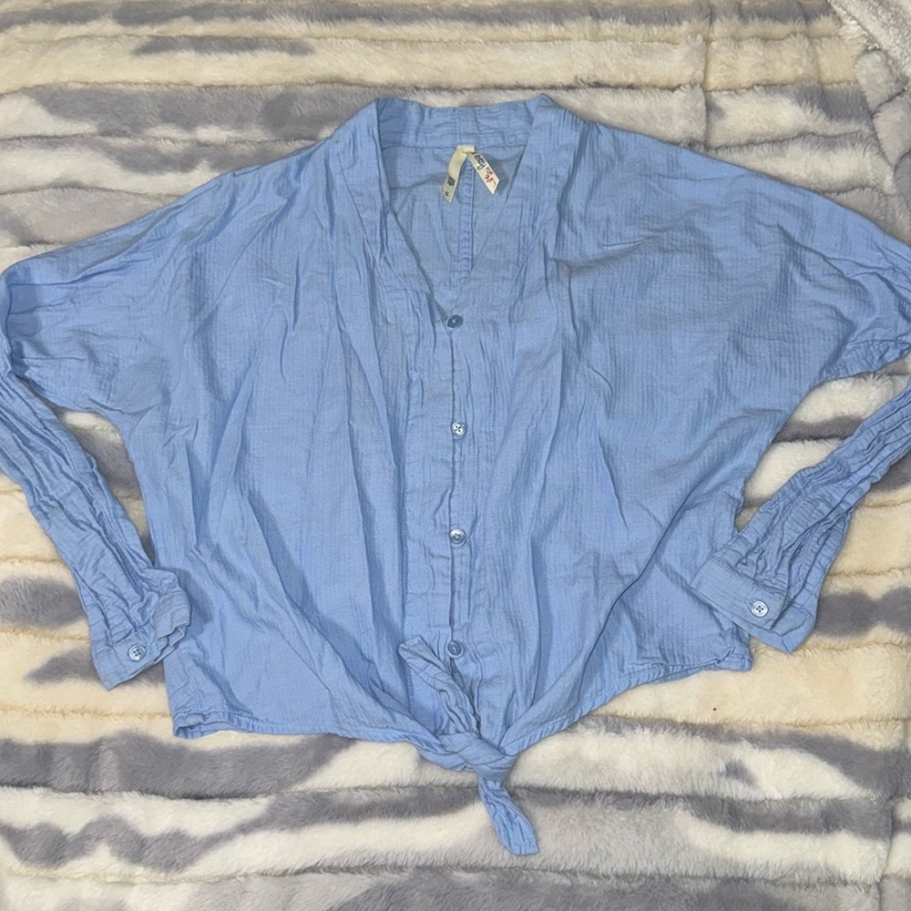 Blue Button Up Crop Top